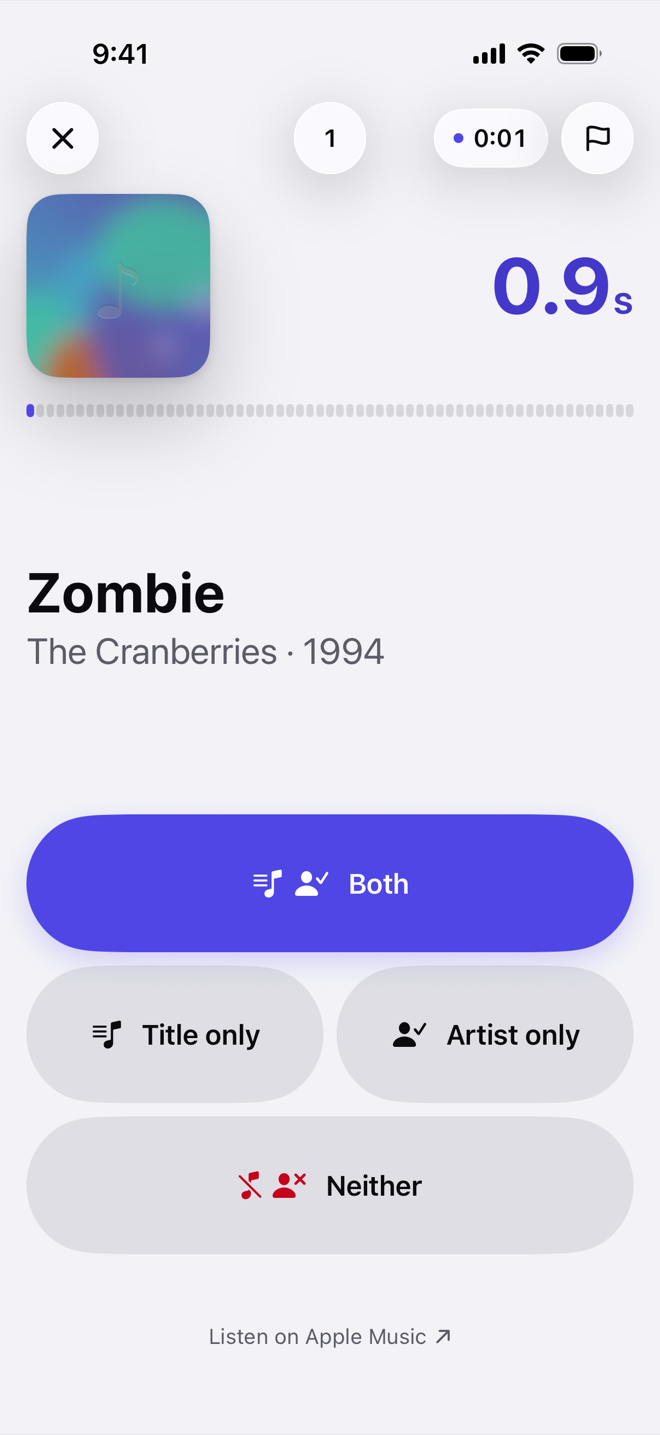 Fast Ear showing Zombie by The Cranberries in 0.9 seconds